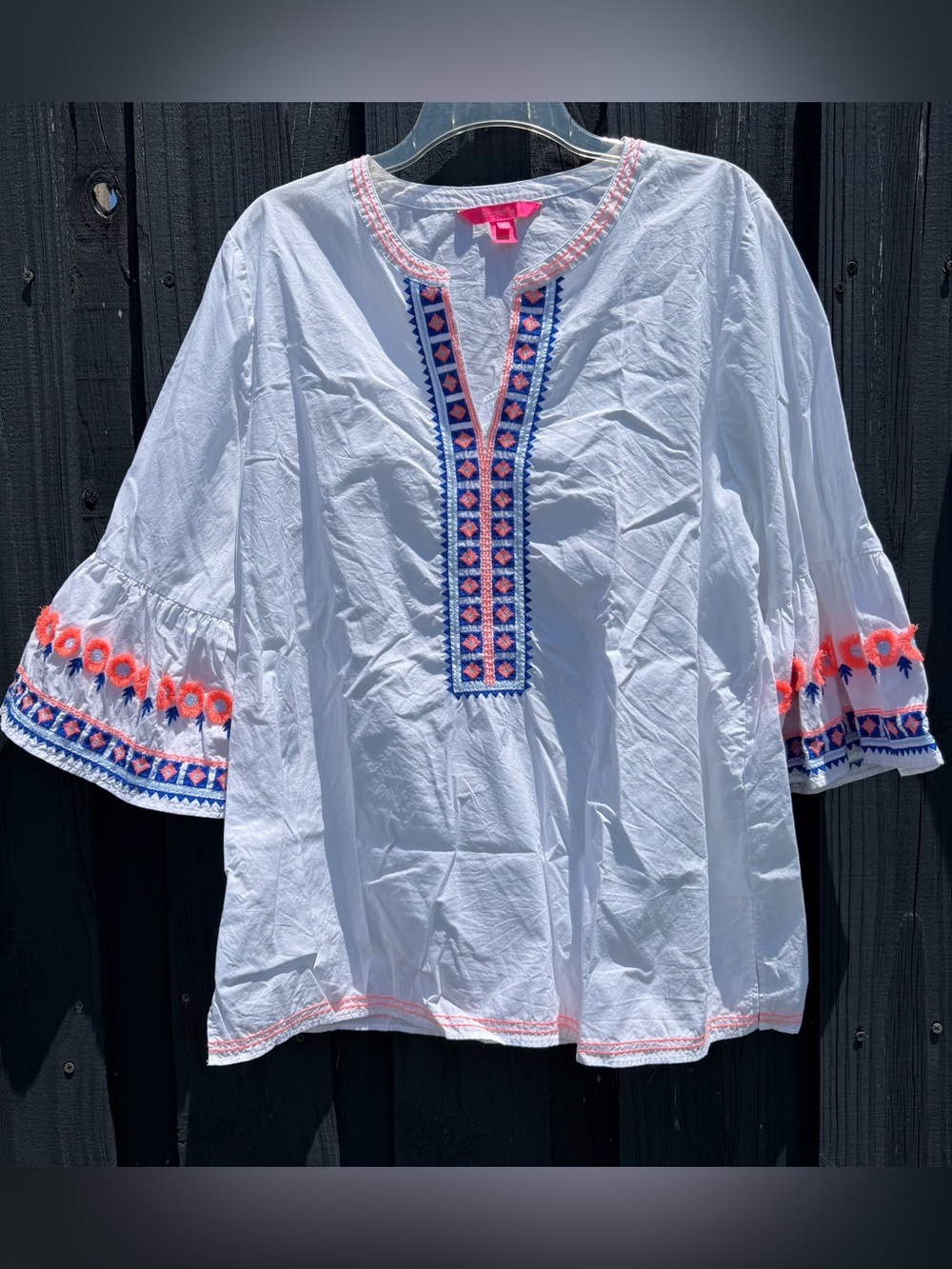 Lilly Pulitzer Rissa Tunic in Resort White, Blue and Coral Embroidery